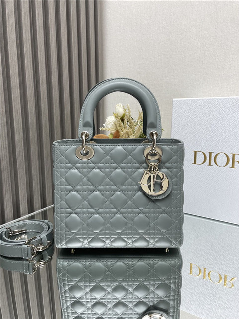 Dior Medium Lady Dior Bag M0565 Grey Lambskin AAA Purse
