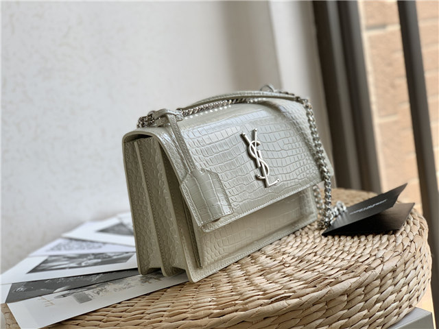 Crocodile Saint Laurent Sunset Bag Beige YSL Sunset Medium 442906