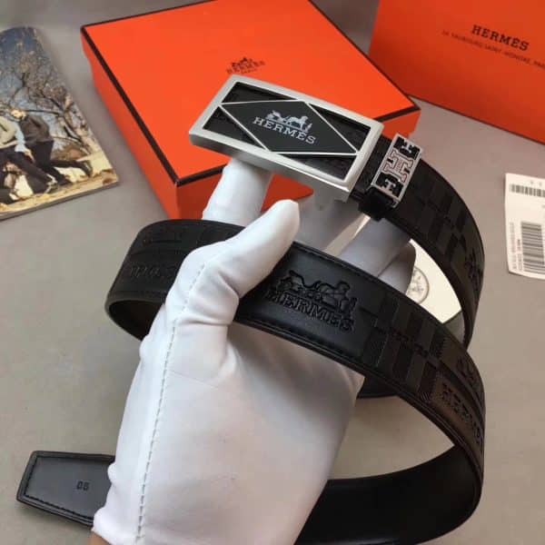 『HAMI LEATHER BELT BLACK×SILVER』 Hermes Reversible Black Leather Belt - Silver H Diamond