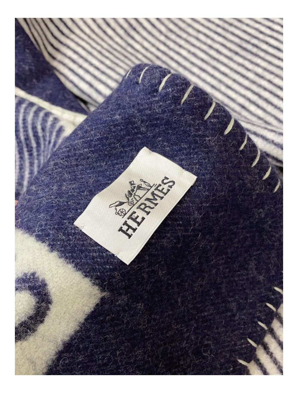 Hermes H Riviera Marine Wool & Cashmere Blanket