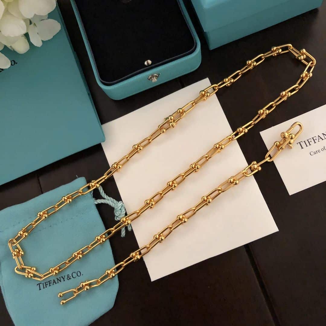 New Tiffany Hardwear 18K Yellow Gold Graduated Link Necklace