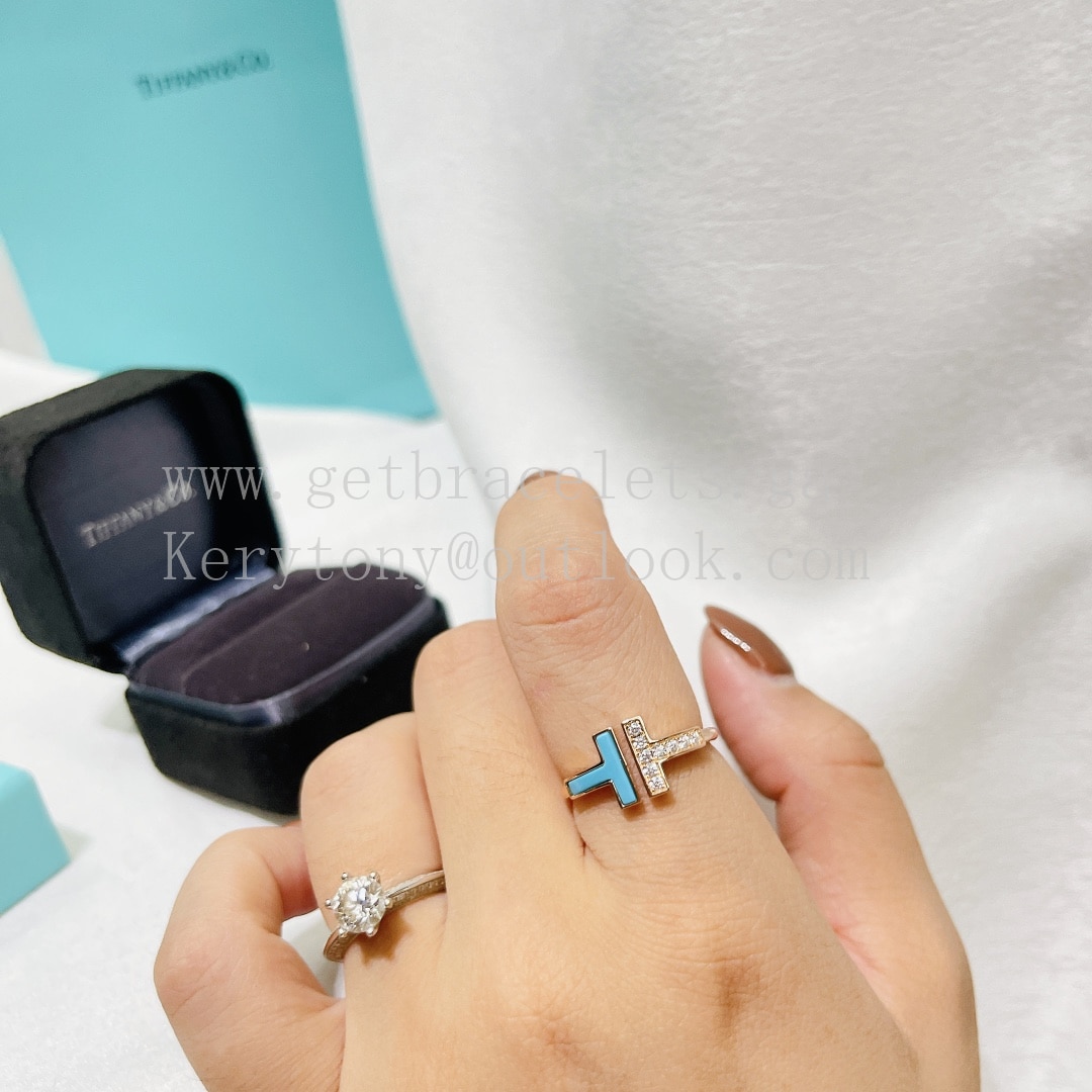 Tiffany T Wire Ring Turquoise and Diamonds Rose Gold copy