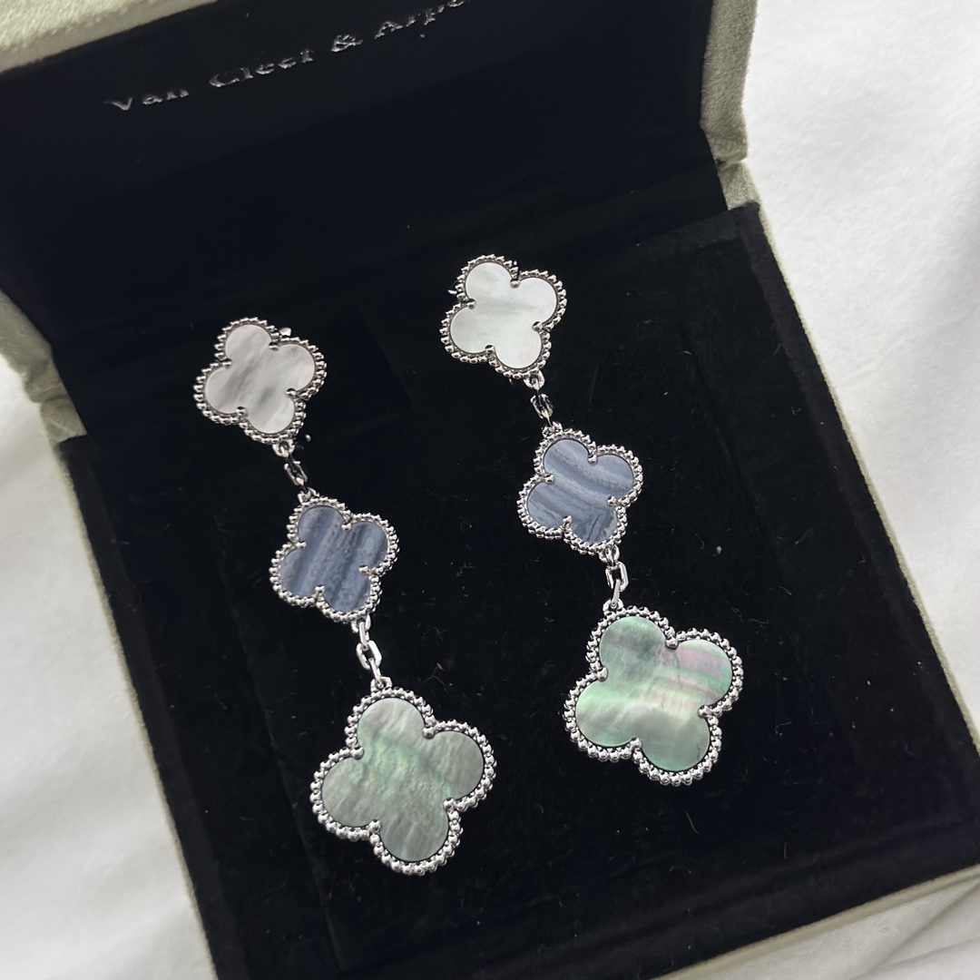 Van Cleef Arpels Magic Alhambra Earrings Motifs Chalcedony and