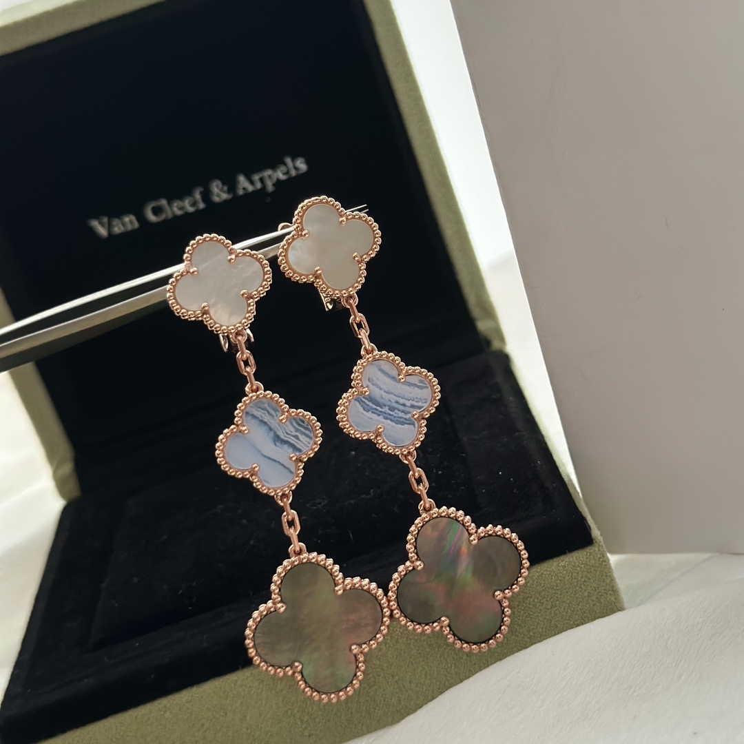Van Cleef Arpels Magic Alhambra Earrings Motifs Chalcedony and